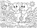 sfatulparintilor.ro_planse de colorat_doi ursuleti comici pe bicicleta