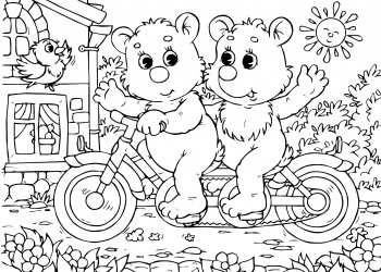 sfatulparintilor.ro_planse de colorat_doi ursuleti comici pe bicicleta