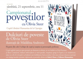 Libraria Humanitas de la Cismigiu va invita sambata, 21 septembrie, ora 11:00, la o noua editie a Campionatului Povestilor cu Olivia Steer.