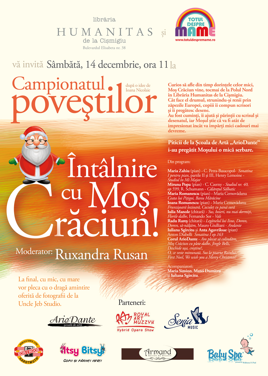 Va invitam sambata, 14 decembrie, ora 11:00, la Libraria Humanitas de la Cismigiu, la ultima editie din acest an a Campionatului Povestilor.