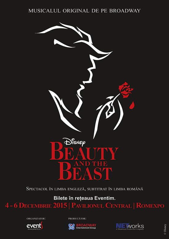 Musicalul original de pe Broadway, Disney Beauty and the Beast, ajunge in premiera in Romania in perioada 4-6 decembrie 2015.