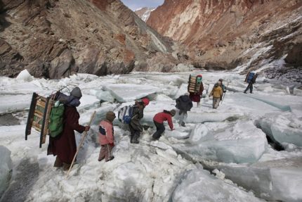 Kids Traveling To A Boarding School Through The Himalayas, Zanskar, Indian Himalayas