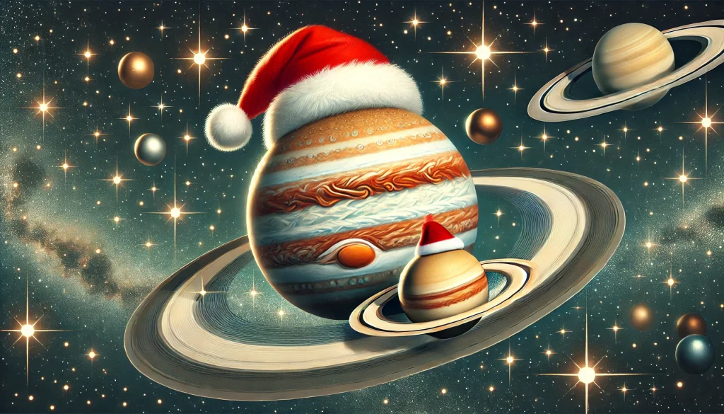 Marele Benefic Jupiter și Lordul Karmei Saturn se întâlnesc în 24 decembrie - sfatulparintilor.ro - DALL·E 2024-12-21 23.45.15