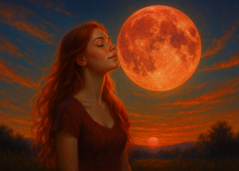 Luna Plină căpșunie în Săgetător